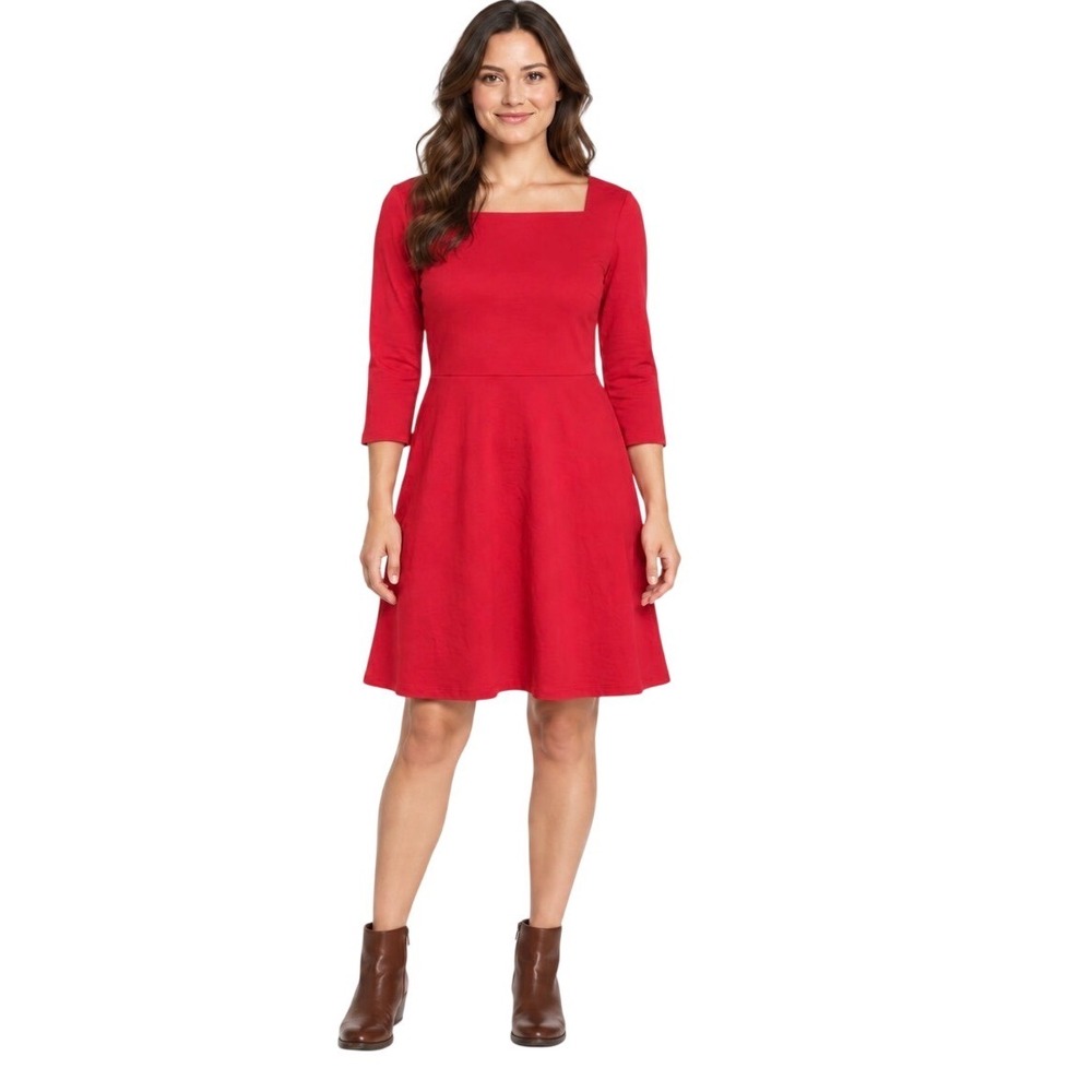 NWOT Kate Spade New York Red Ponte Fit & Flare Dress XL Square Neck 3/4 Sleeve
